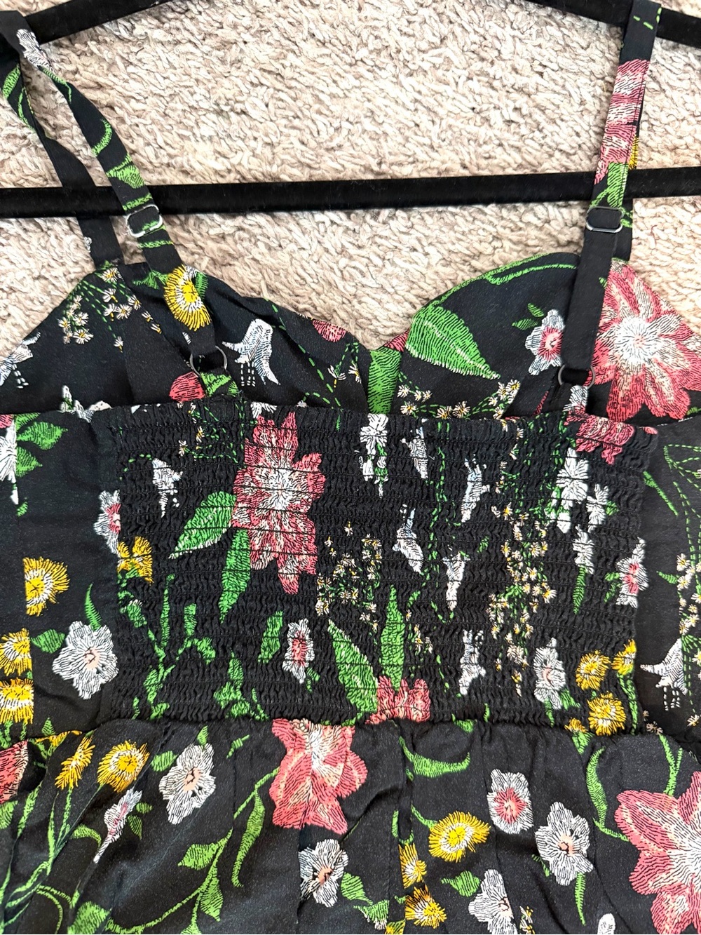 Old Navy Black Floral Sundress with Pink, Green & Yellow Embroidery - Picture 6 of 12